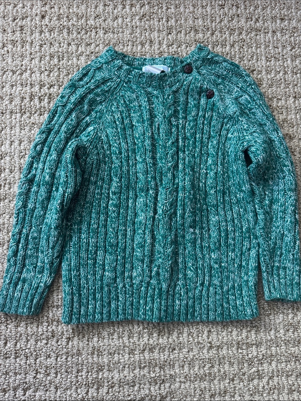 Janie and Jack size 4 Green Cable Knit Button-Shoulder Sweater holiday Christmas